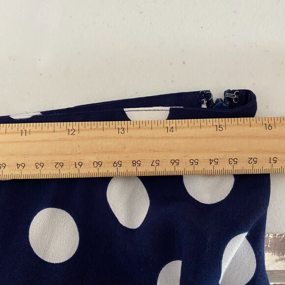 Talbots Women’s Midi Skirt A-line Flare Navy Blue Polka Dot Size 10 Faux Button - Picture 2 of 12